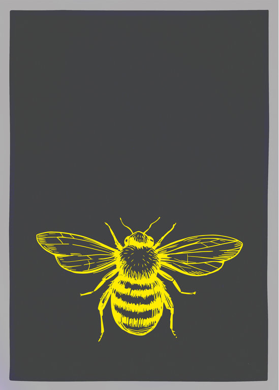 Geschirrtuch dunkelgrau, Biene gelb